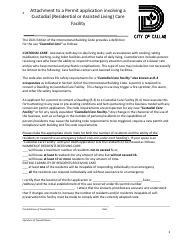 Document preview: Attachment to a Permit Application Involving a Custodial (Residential or Assisted Living) Care Facility - City of Dallas, Texas