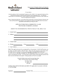 Document preview: Application for a Domestic Class Pesticide Vendor Licence - Newfoundland and Labrador, Canada