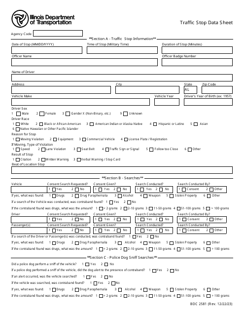 Form BDC2581  Printable Pdf