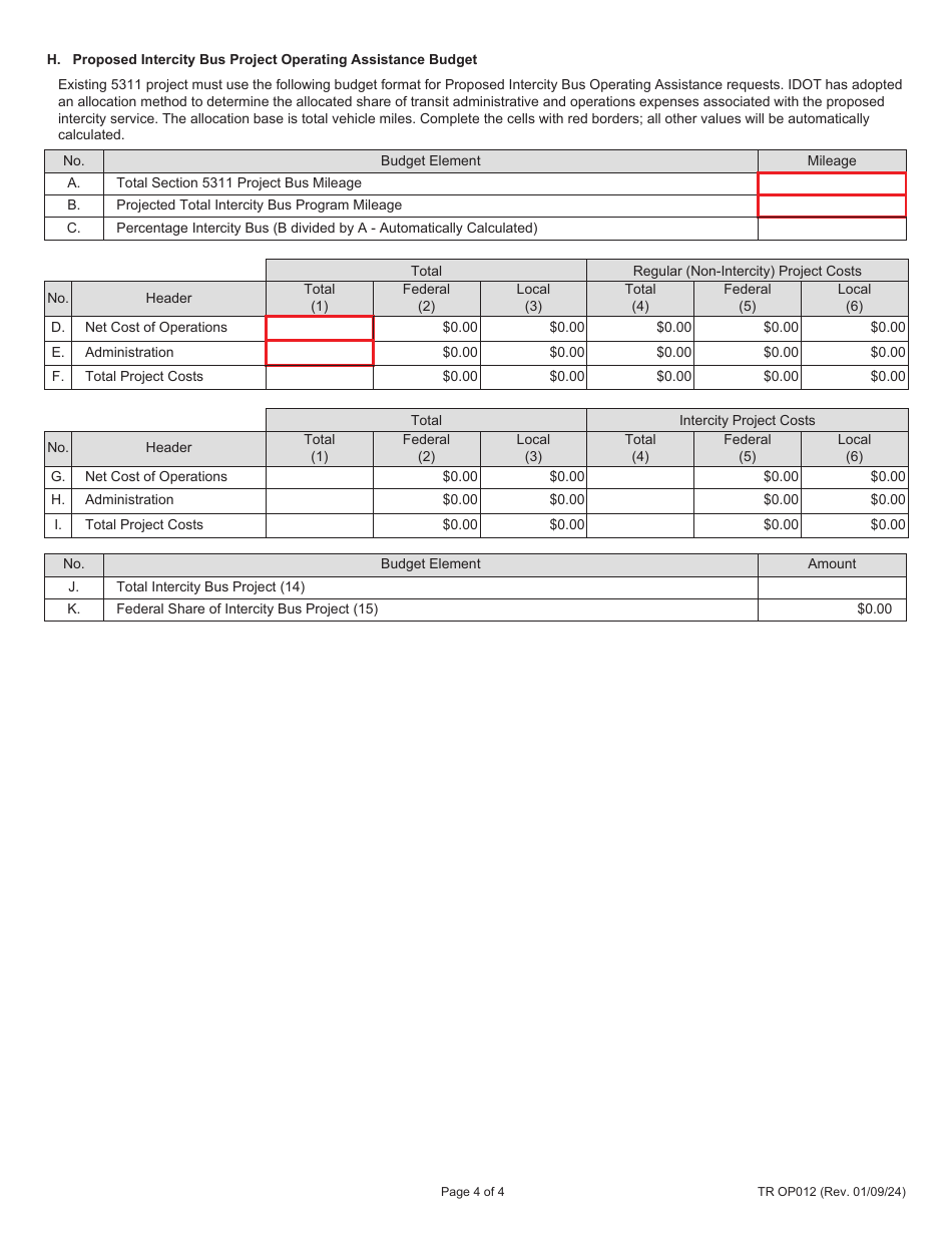 Form TR OP012 Intercity Bus Capital / Operating Assistance Requests - Illinois, Page 4