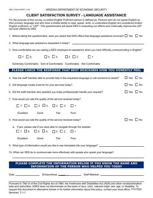 Form OEO-1016A  Printable Pdf