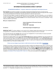 Form UIB-1091A Agreement for Direct Deposit - Arizona
