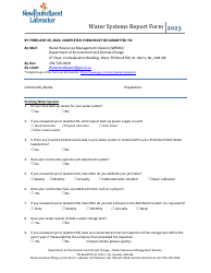 Water Systems Report Form - Newfoundland and Labrador, Canada