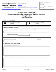 Form 612 Certificate of Correction for a Domestic or Foreign Limited Liability Company - Ohio, Page 2