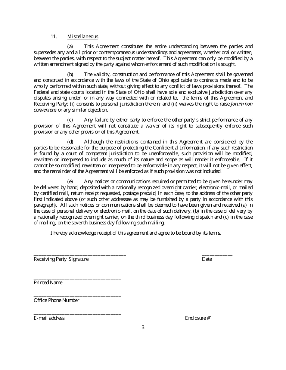 Enclosure 1 Agreement to Protect Confidential Personal Information - Ohio, Page 3