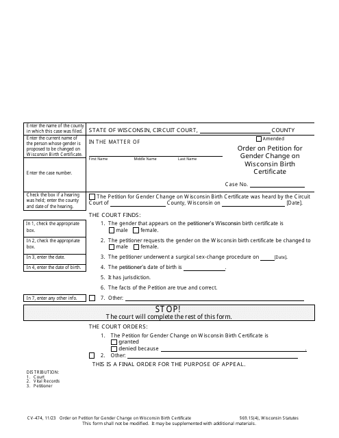 Form CV-474  Printable Pdf