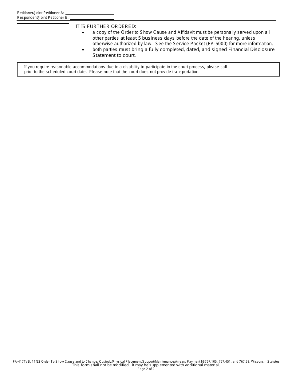 Form FA-4171VB Download Printable PDF or Fill Online Order to Show ...