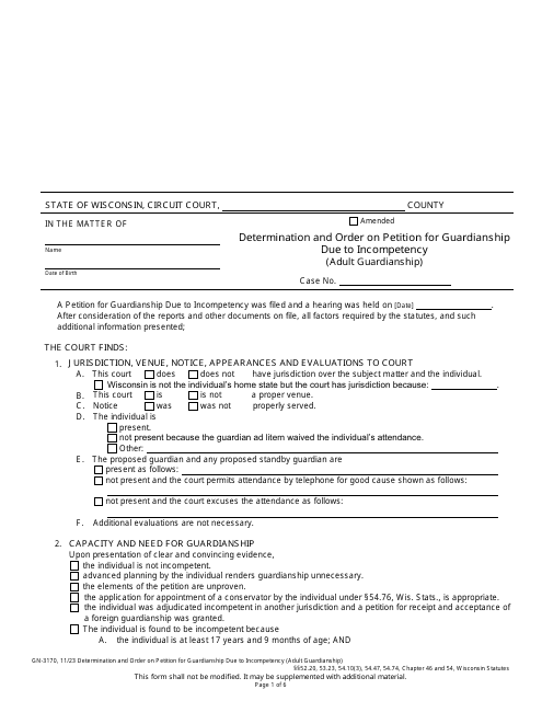 Form GN-3170  Printable Pdf