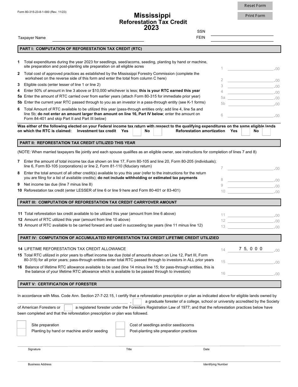 Form 80 315 Download Fillable PDF Or Fill Online Reforestation Tax form-80-315-download-fillable-pdf-or-fill-online-reforestation-tax