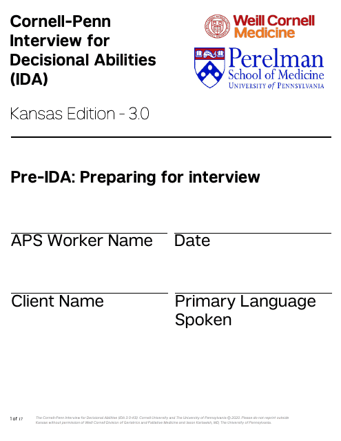 Form PPS10224B Cornell-Penn Interview for Decisional Abilities (Ida) - Kansas