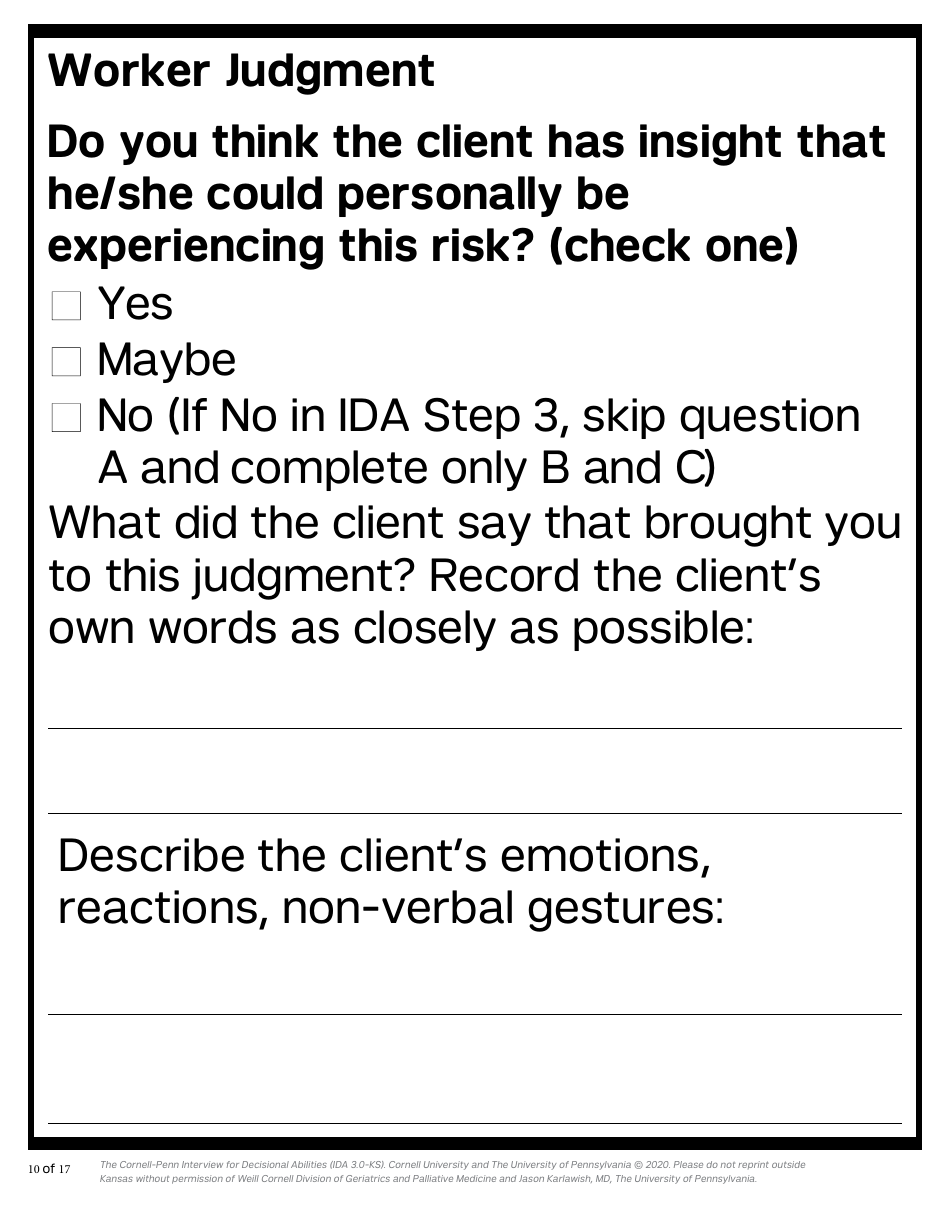 Form PPS10224B Cornell-Penn Interview for Decisional Abilities (Ida) - Kansas, Page 10