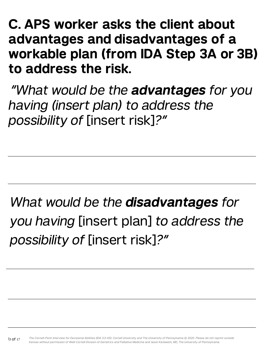 Form PPS10224B Cornell-Penn Interview for Decisional Abilities (Ida) - Kansas, Page 13