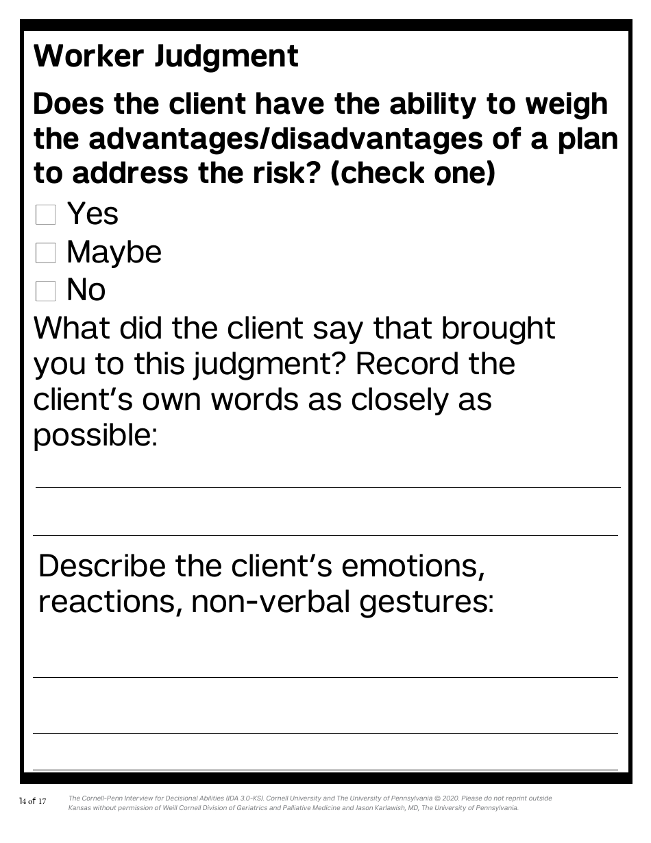 Form PPS10224B Cornell-Penn Interview for Decisional Abilities (Ida) - Kansas, Page 14