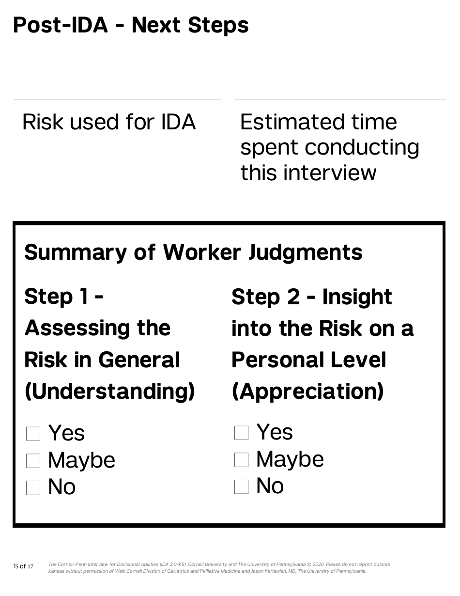 Form PPS10224B Cornell-Penn Interview for Decisional Abilities (Ida) - Kansas, Page 15