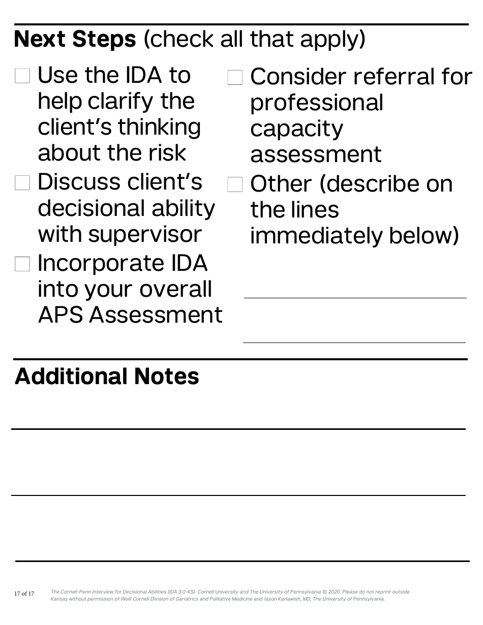 Form PPS10224B Cornell-Penn Interview for Decisional Abilities (Ida) - Kansas, Page 17