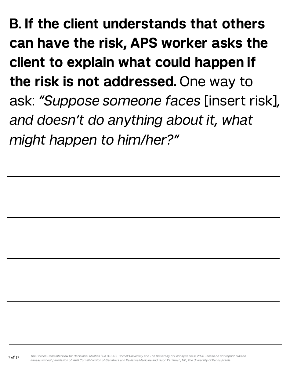 Form PPS10224B Cornell-Penn Interview for Decisional Abilities (Ida) - Kansas, Page 7