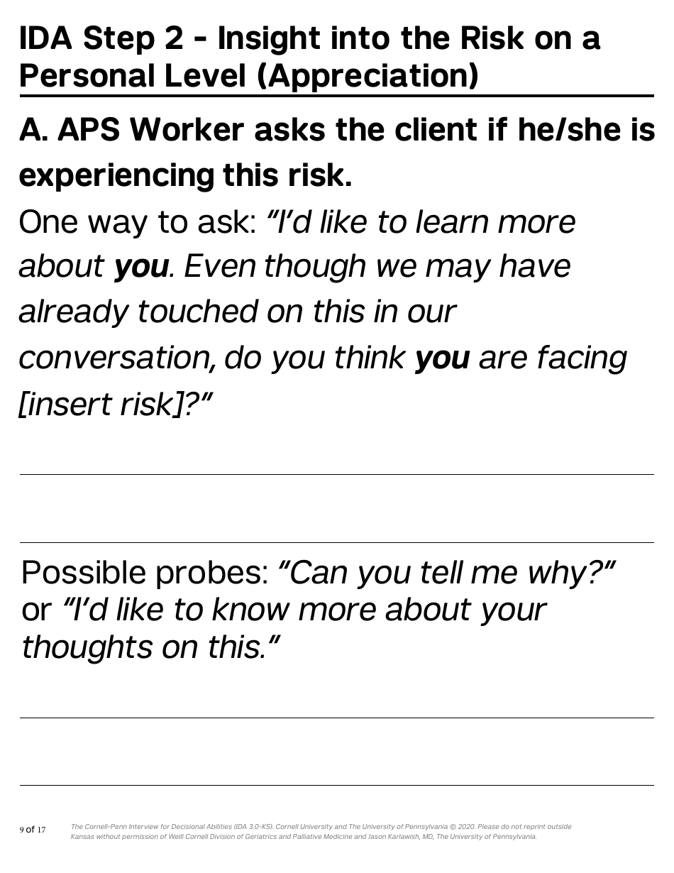 Form PPS10224B Cornell-Penn Interview for Decisional Abilities (Ida) - Kansas, Page 9