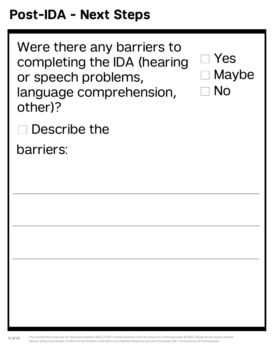 Form PPS10224D Cornell-Penn Interview for Decisional Abilities (Ida) - Shortform (28 Pt. Font) - Kansas, Page 11