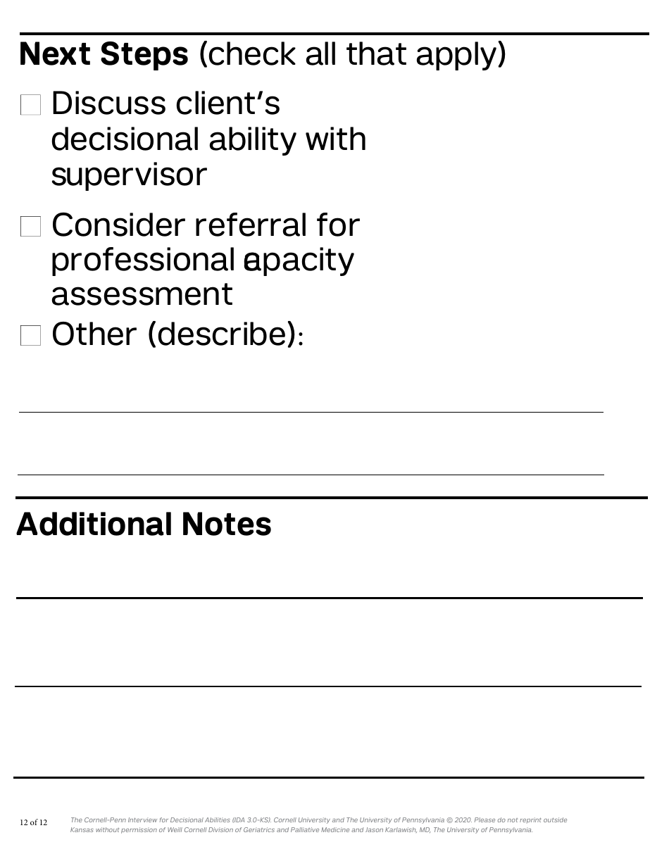 Form PPS10224D Cornell-Penn Interview for Decisional Abilities (Ida) - Shortform (28 Pt. Font) - Kansas, Page 12