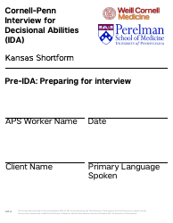 Form PPS10224D Cornell-Penn Interview for Decisional Abilities (Ida) - Shortform (28 Pt. Font) - Kansas