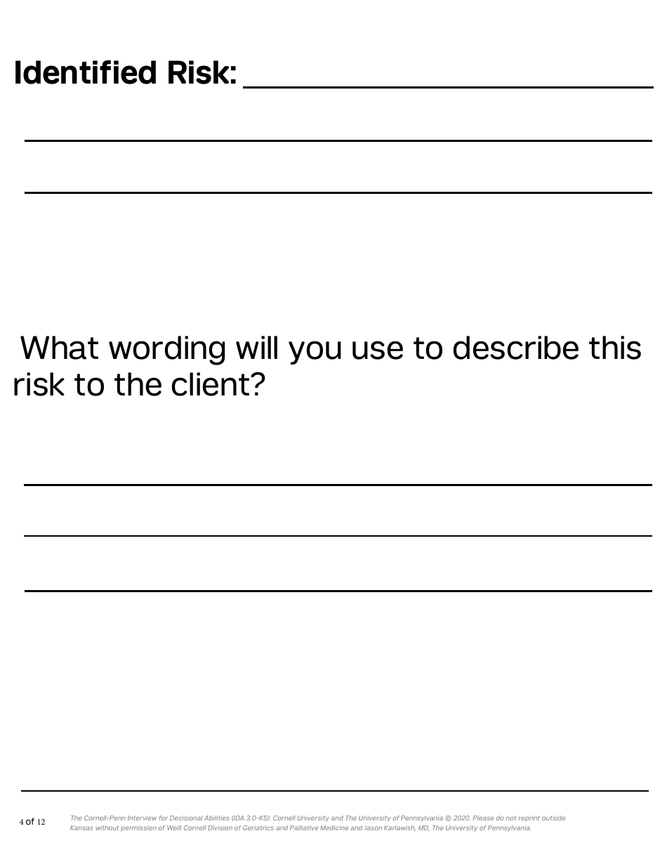 Form PPS10224D Cornell-Penn Interview for Decisional Abilities (Ida) - Shortform (28 Pt. Font) - Kansas, Page 4