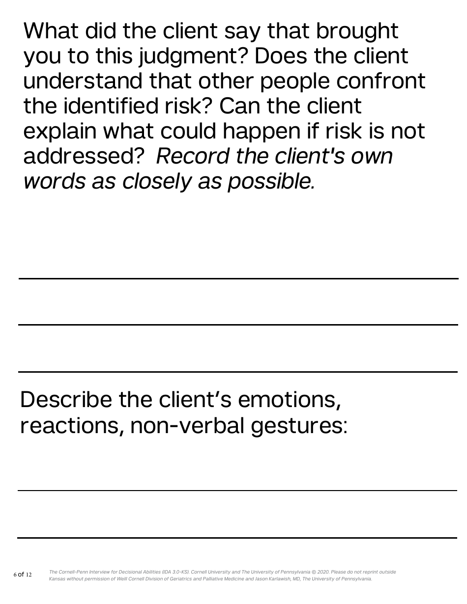 Form PPS10224D Cornell-Penn Interview for Decisional Abilities (Ida) - Shortform (28 Pt. Font) - Kansas, Page 6