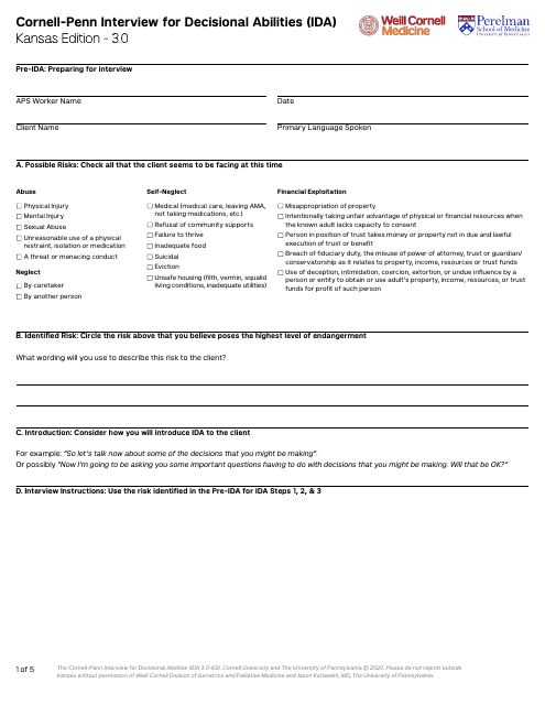 Form PPS10224A Cornell-Penn Interview for Decisional Abilities (Ida) - Kansas Edition - 3.0 - Kansas