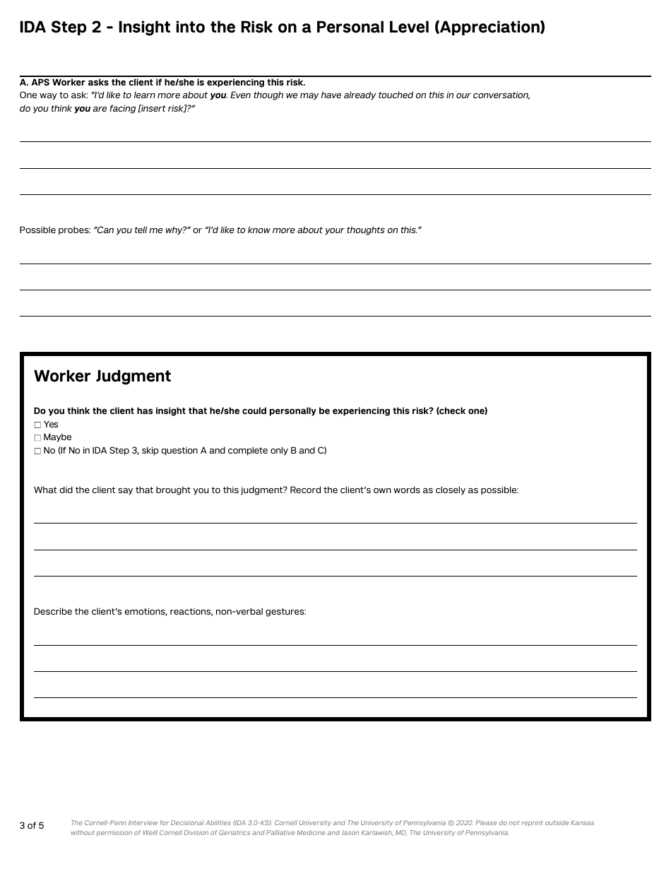 Form PPS10224A Cornell-Penn Interview for Decisional Abilities (Ida) - Kansas Edition - 3.0 - Kansas, Page 3