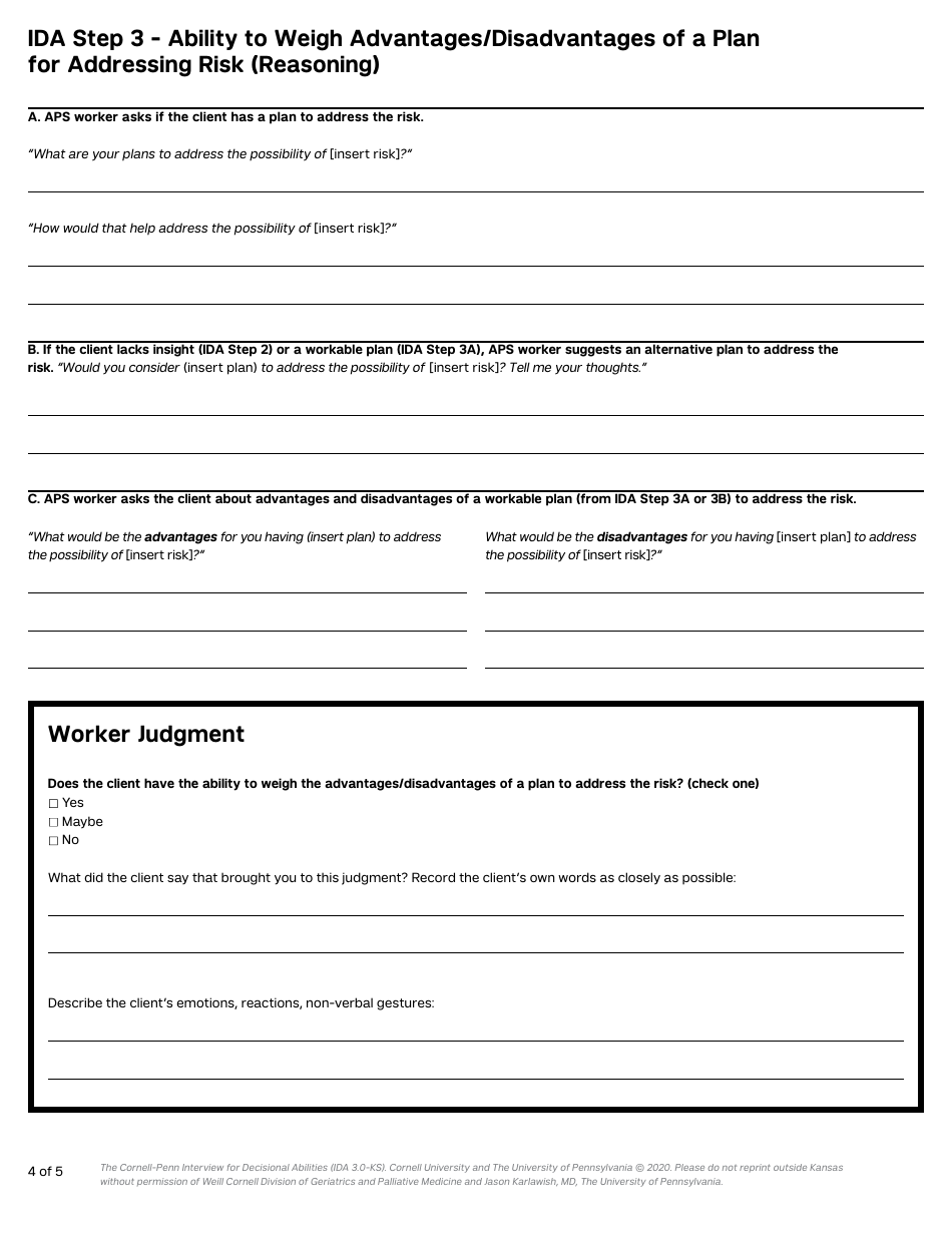 Form PPS10224A Cornell-Penn Interview for Decisional Abilities (Ida) - Kansas Edition - 3.0 - Kansas, Page 4