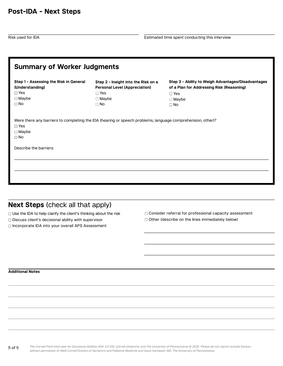 Form PPS10224A Cornell-Penn Interview for Decisional Abilities (Ida) - Kansas Edition - 3.0 - Kansas, Page 5