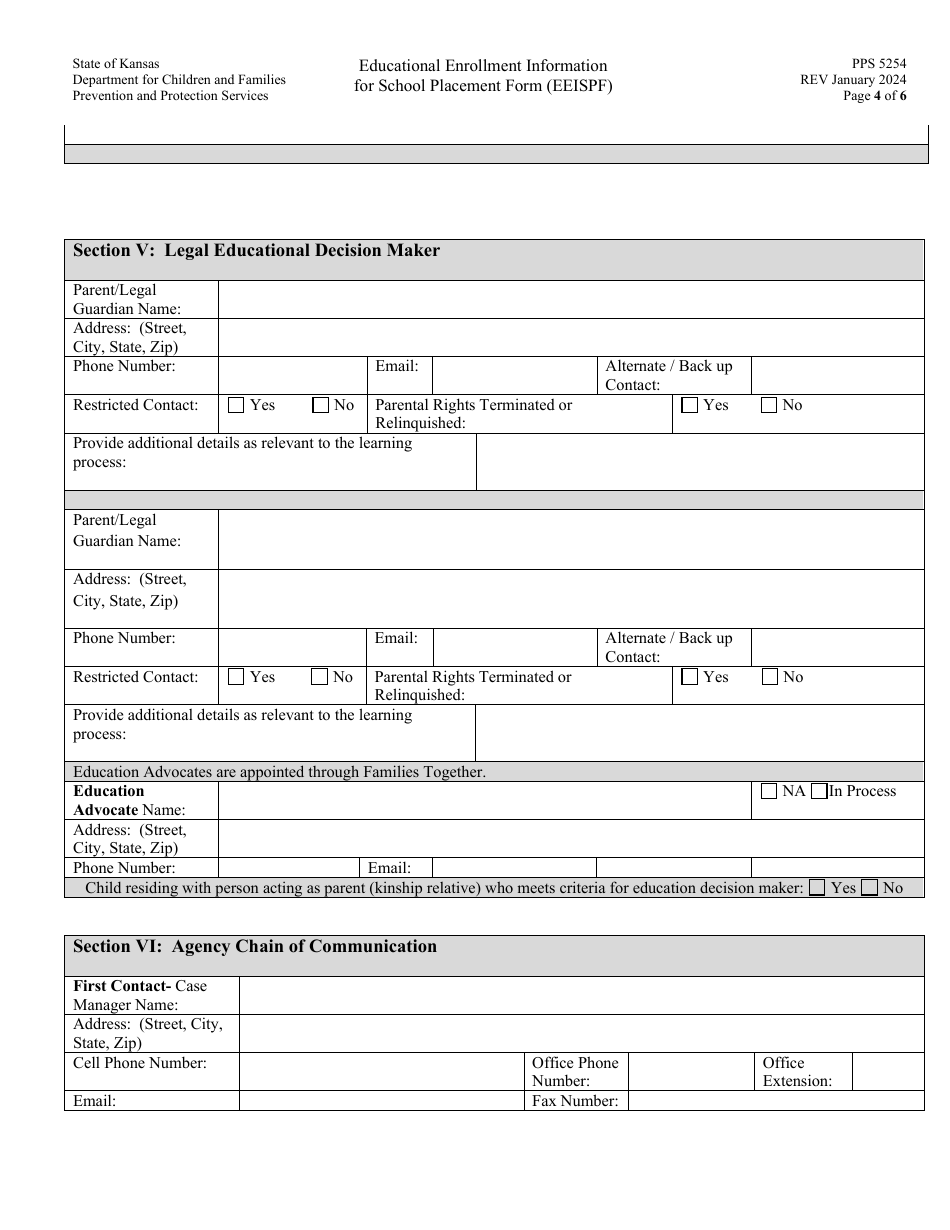 Form PPS5254 Educational Enrollment Information for School Placement Form (Eeispf) - Kansas, Page 4