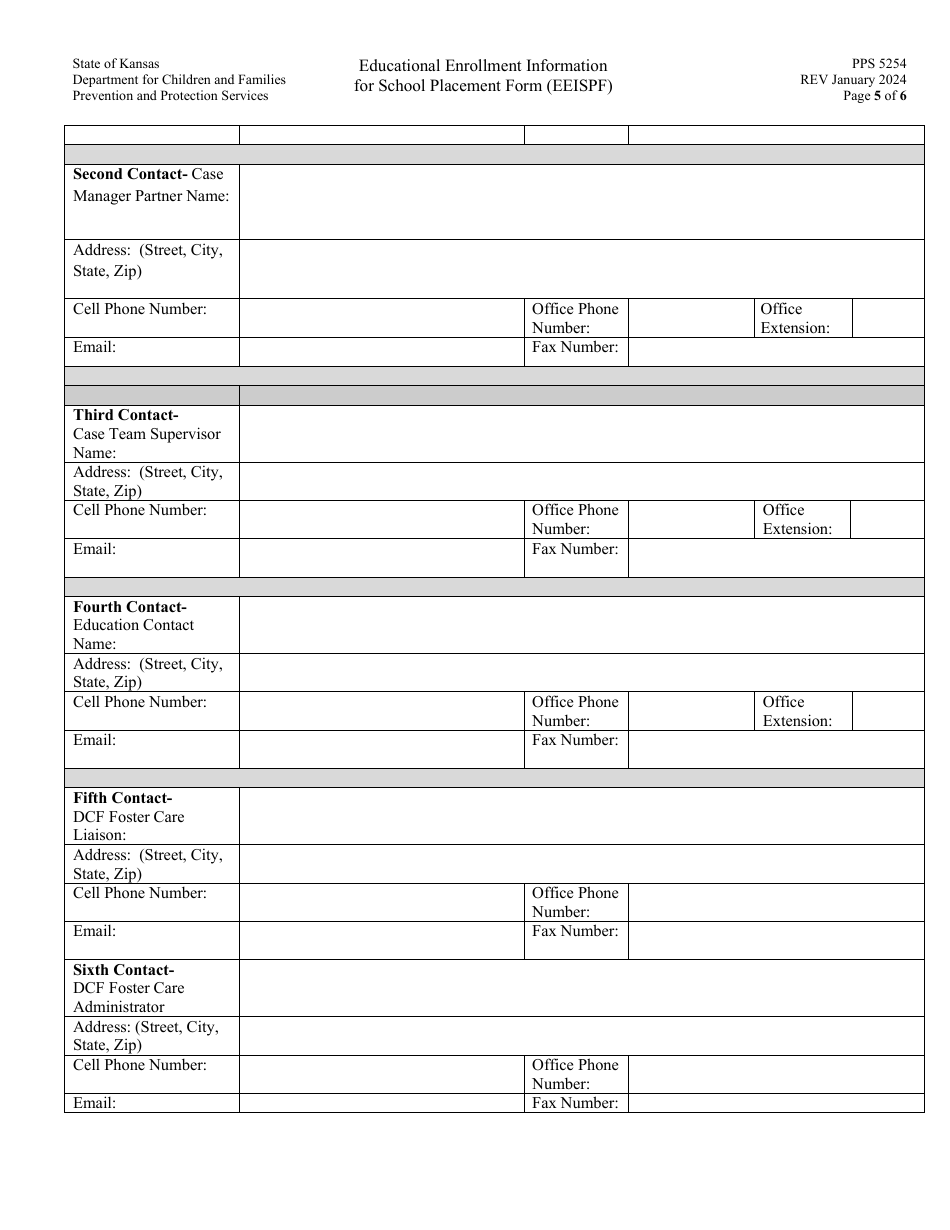 Form PPS5254 Educational Enrollment Information for School Placement Form (Eeispf) - Kansas, Page 5