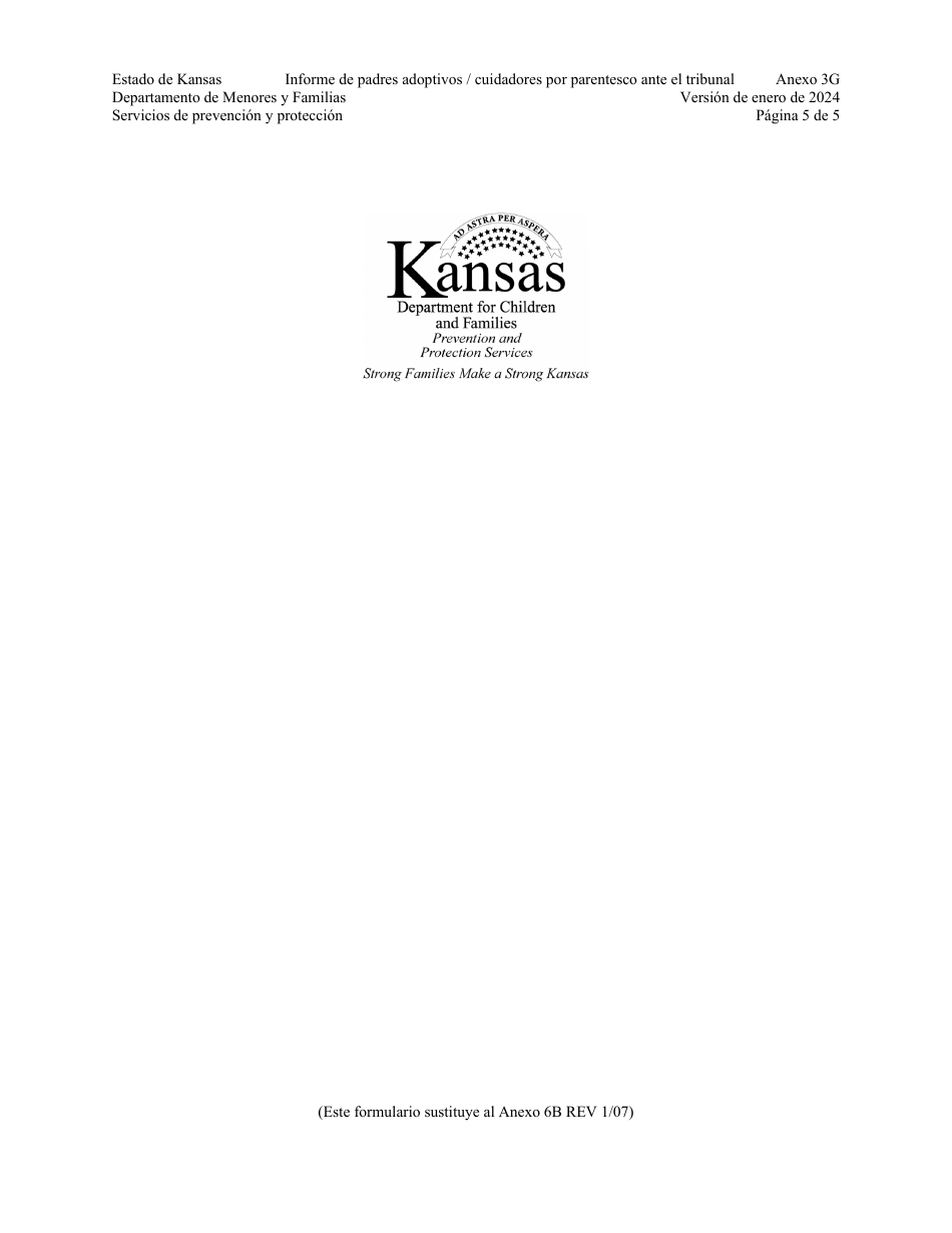 Apendice 3G Informe De Padres Adoptivos / Cuidadores Por Parentesco Ante El Tribunal - Kansas (Spanish), Page 5