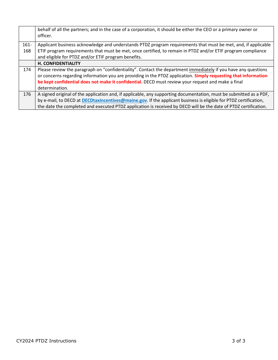 Instructions for Business Certification Application - Pine Tree Development Zone (Ptdz) Program - Maine, Page 3