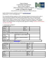 Letter of Intent to Apply - Community Enterprise Program - Maine