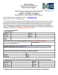 Letter of Intent to Apply - Housing Assistance Grant Program - Maine