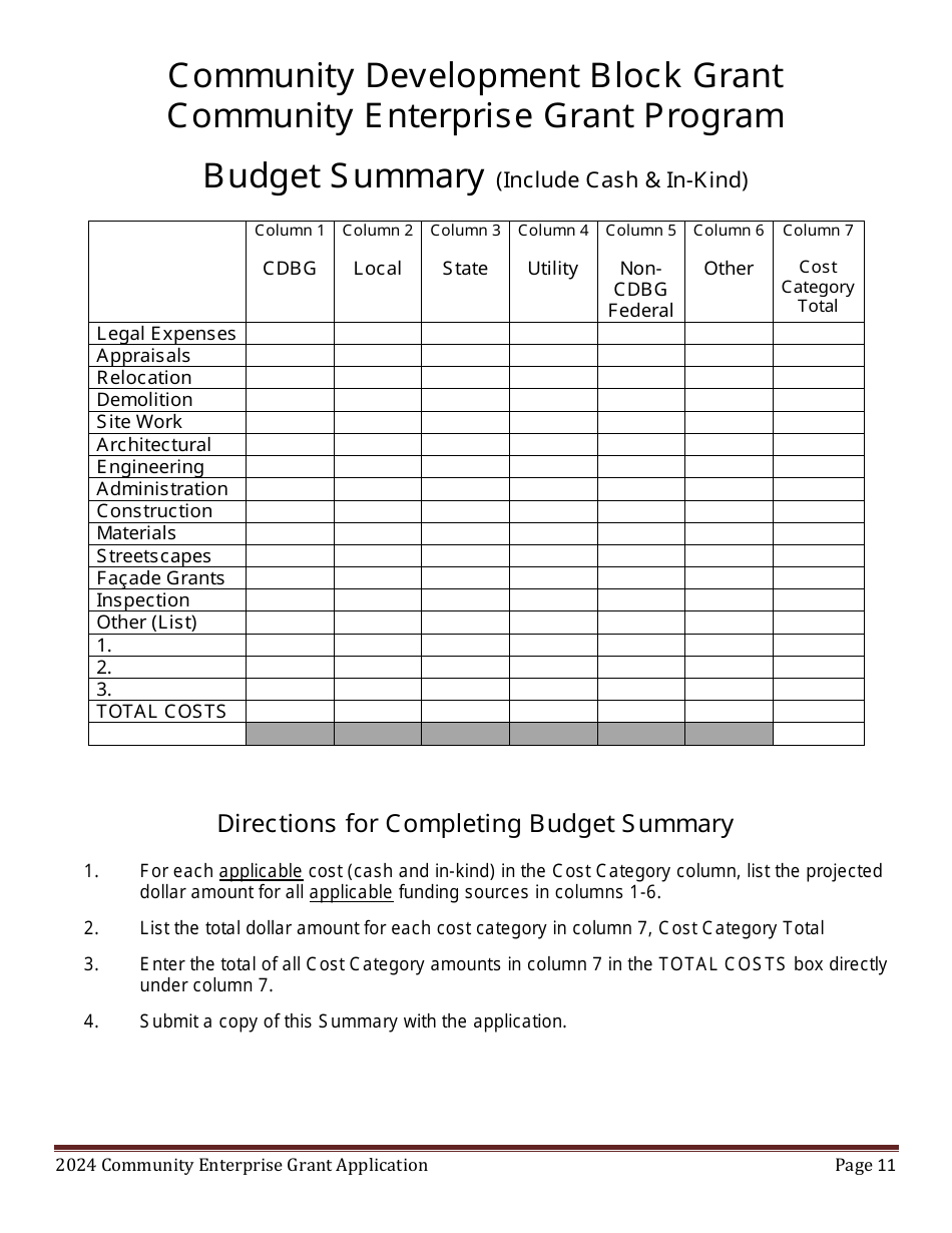 Community Enterprise Grant Program Application - Maine, Page 11