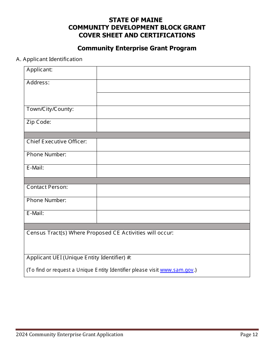 Community Enterprise Grant Program Application - Maine, Page 12