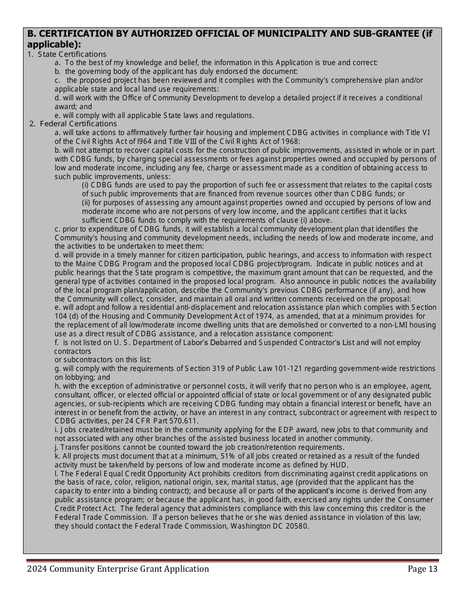Community Enterprise Grant Program Application - Maine, Page 13