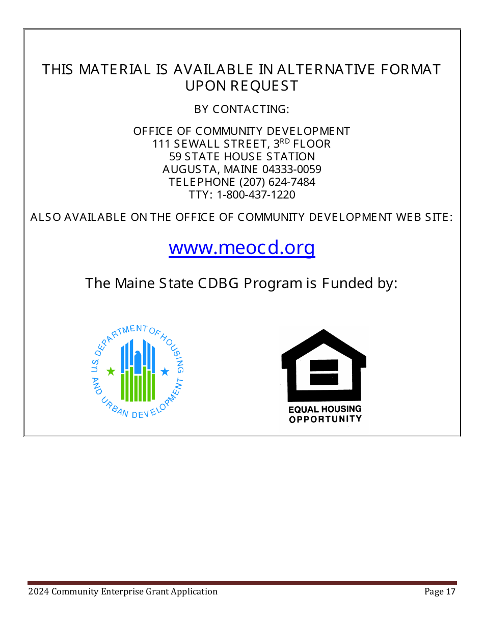 Community Enterprise Grant Program Application - Maine, Page 17