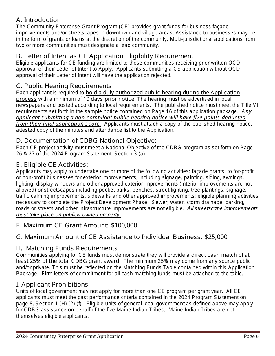 Community Enterprise Grant Program Application - Maine, Page 6