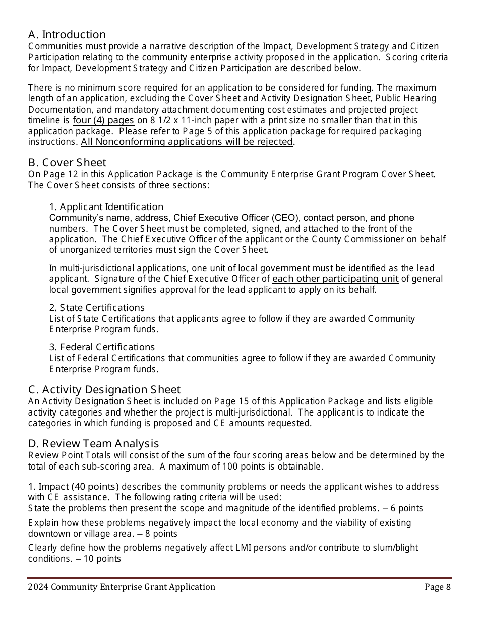 Community Enterprise Grant Program Application - Maine, Page 8