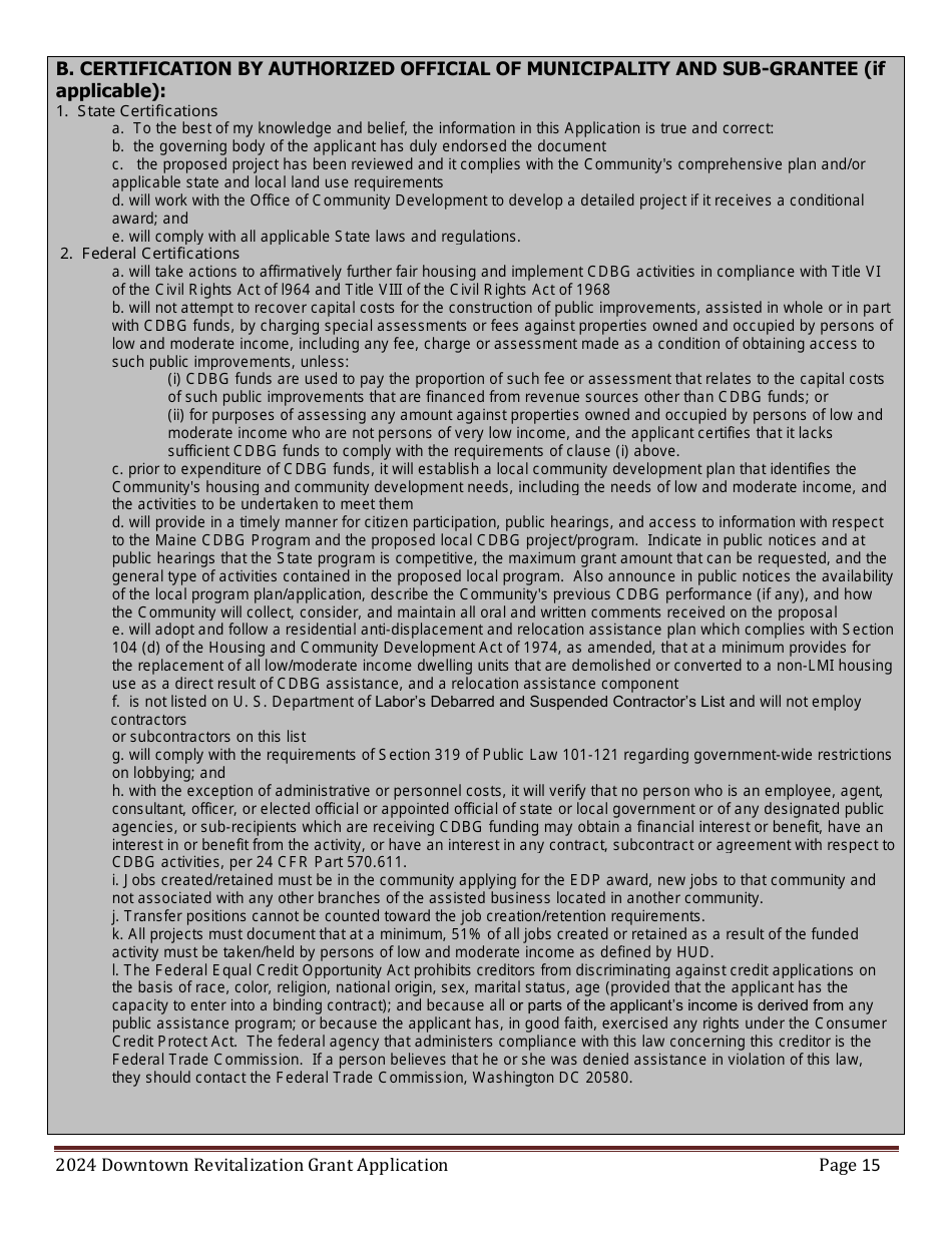 Downtown Revitalization Grant Program Application - Maine, Page 15
