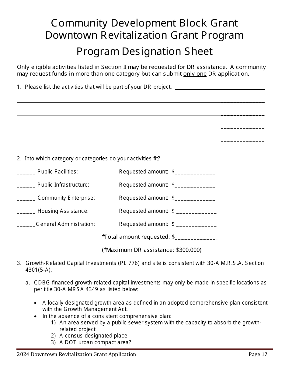 Downtown Revitalization Grant Program Application - Maine, Page 17