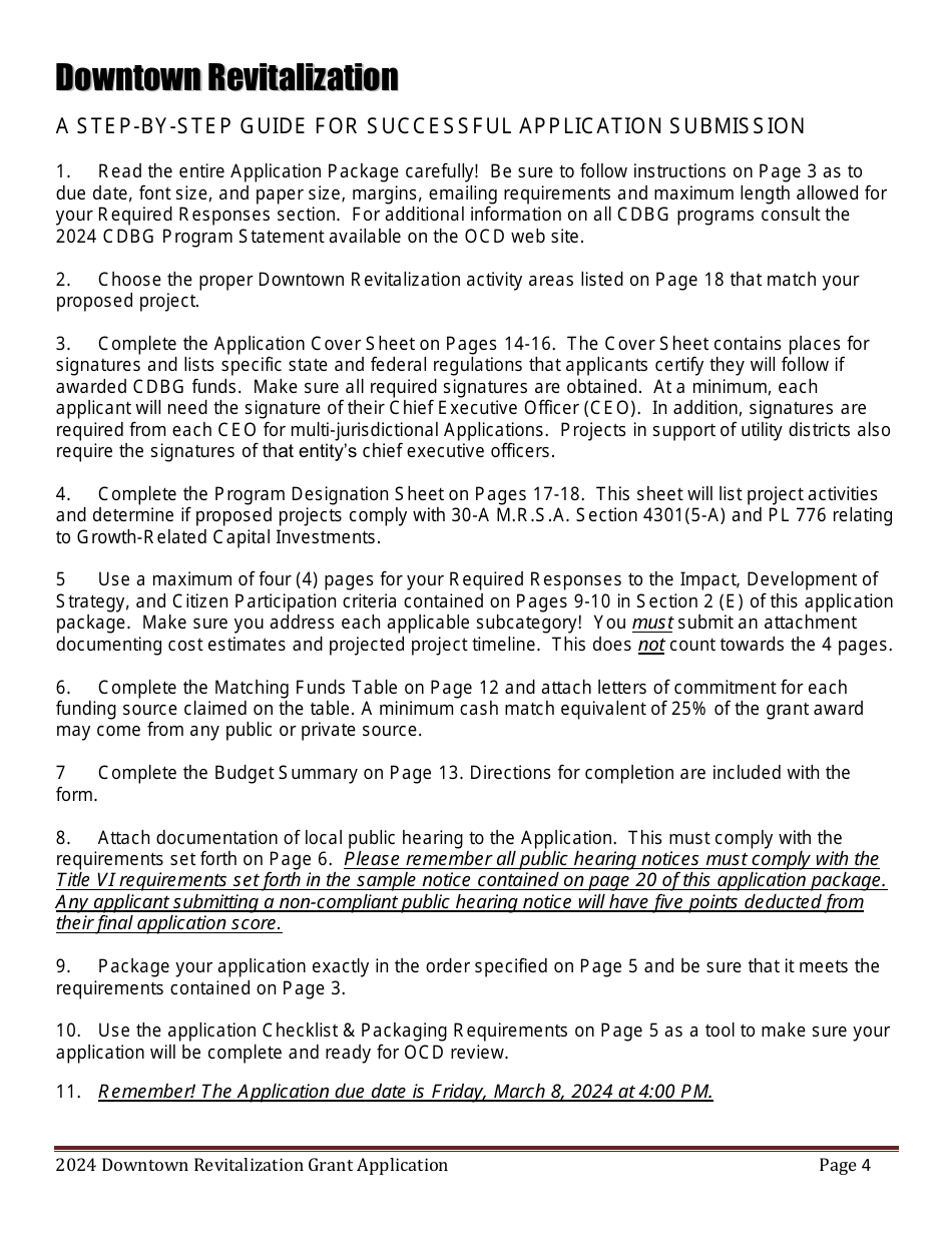 Downtown Revitalization Grant Program Application - Maine, Page 4