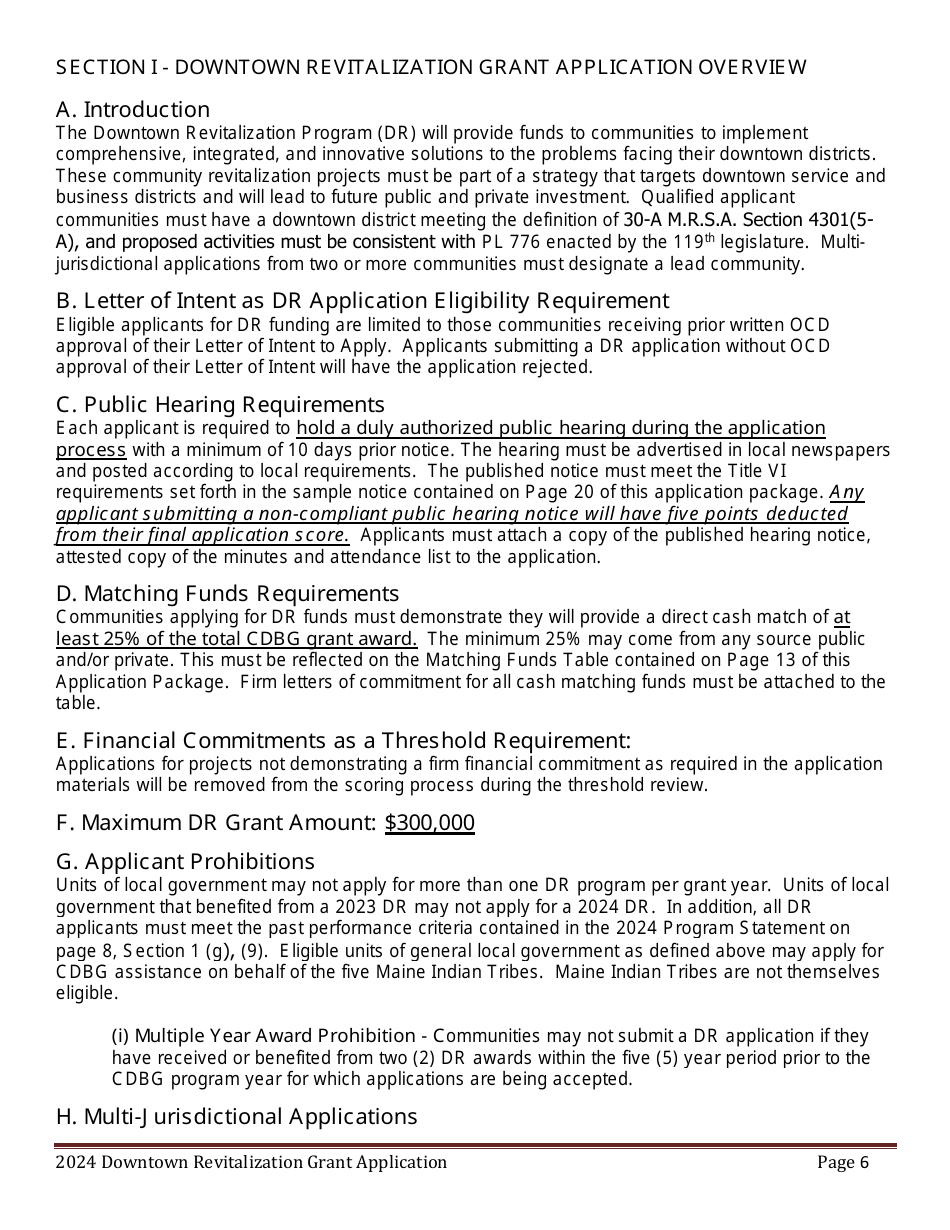Downtown Revitalization Grant Program Application - Maine, Page 6