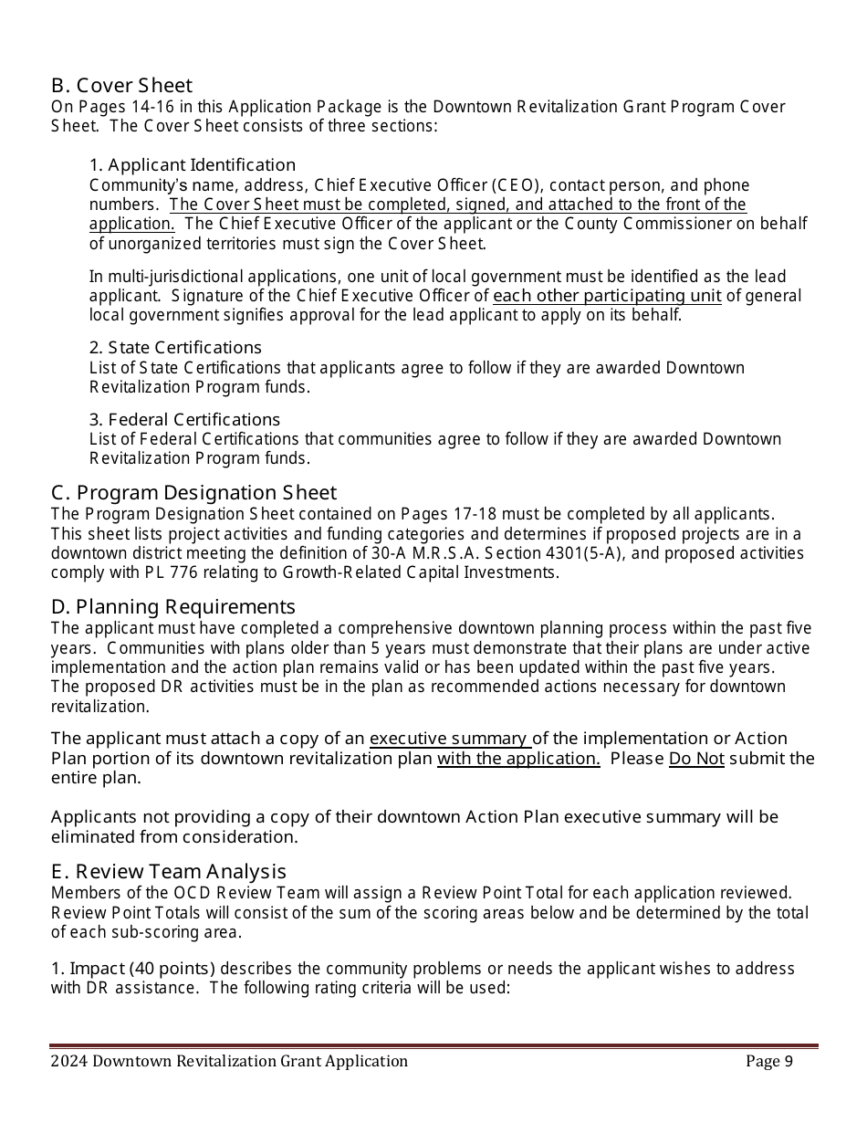 Downtown Revitalization Grant Program Application - Maine, Page 9