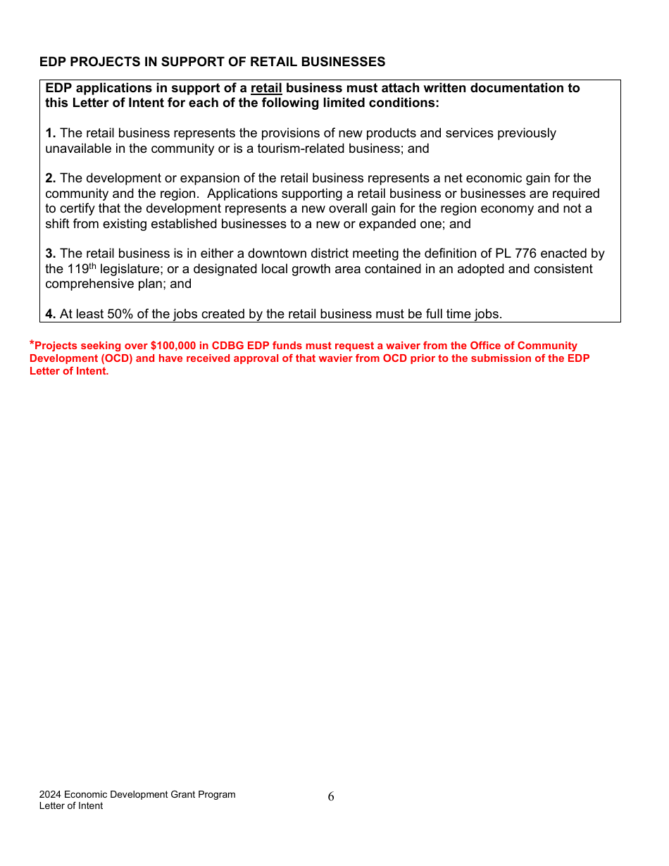 Letter of Intent to Apply - Economic Development Program - Maine, Page 6