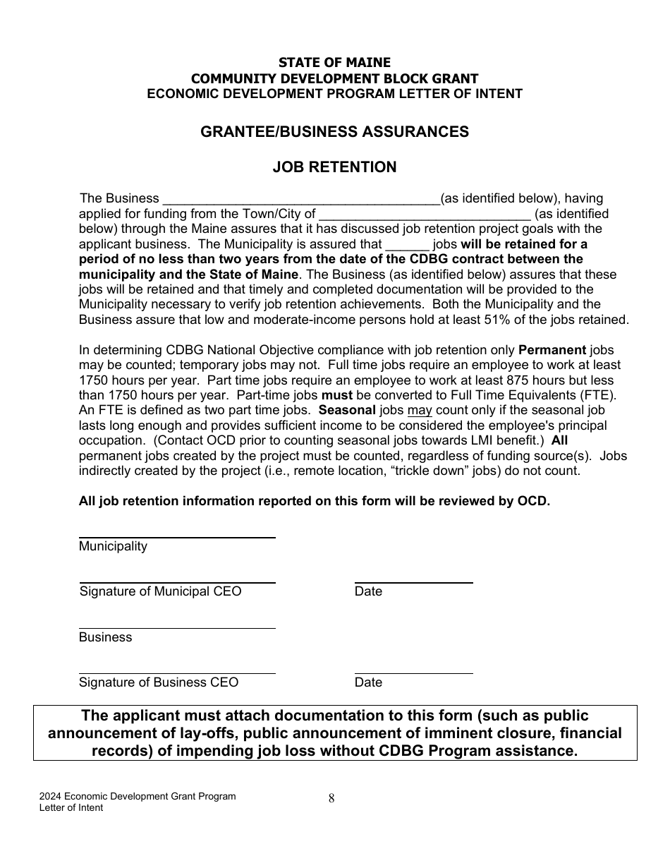 Letter of Intent to Apply - Economic Development Program - Maine, Page 8