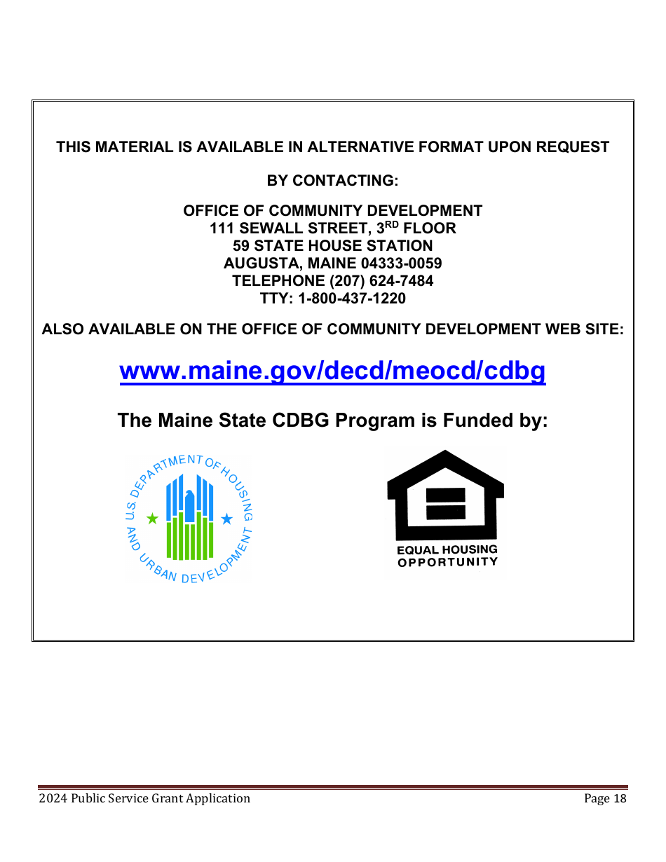 Public Service Grant Program Application - Maine, Page 18